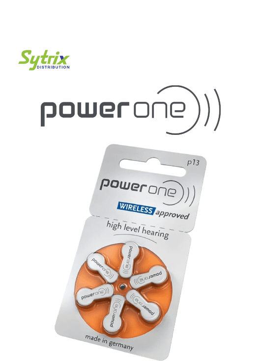 Authentic German-made Power One hearing aid batteries distributed by Sytrix in Delhi, India
